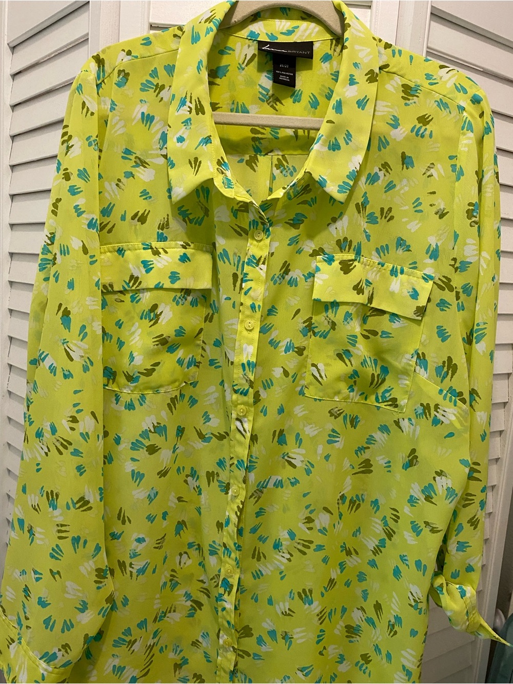LANE BRYANT Women’s “Sheer Long Sleeve Button Up Blouse” Size 26/28 Yellow NWOT